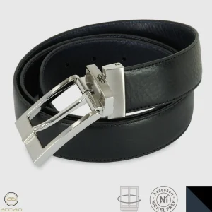 Cintura reversibile uomo double face Square pelle Nero/Blu