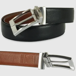 Cintura reversibile uomo double face Square pelle Nero/Cognac