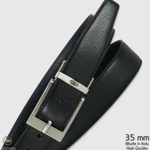 Cintura reversibile uomo double face Square pelle Nero/Blu