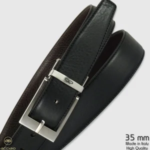 Cintura reversibile uomo double face Square pelle Nero/Marrone