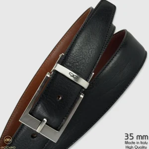 Cintura reversibile uomo double face Square pelle Nero/Cognac