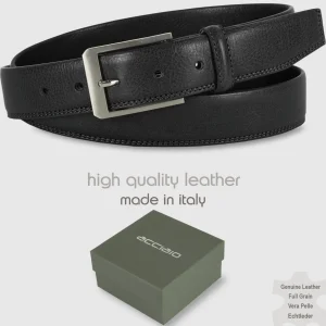 Cintura uomo classica Diamond in pelle Vacchetta Nero