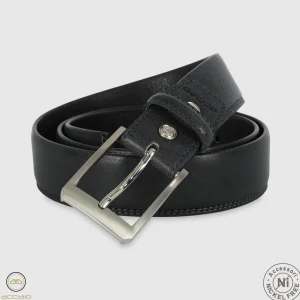 Cintura uomo classica Diamond in pelle Vacchetta Nero