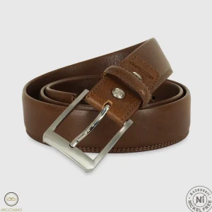 Cintura uomo classica Diamond in pelle Vacchetta Marrone