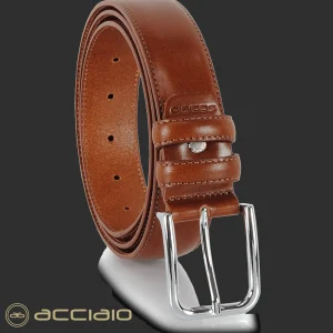 Cintura uomo classica in pelle Cuoio liscio Cognac