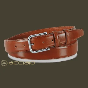 Cintura uomo classica in pelle Cuoio liscio Cognac