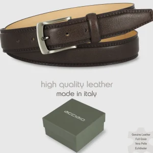 Cintura uomo classica Quarz in pelle Vacchetta Marrone/Moka