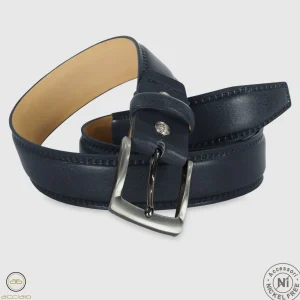 Cintura uomo classica Quarz in pelle Vacchetta Blu