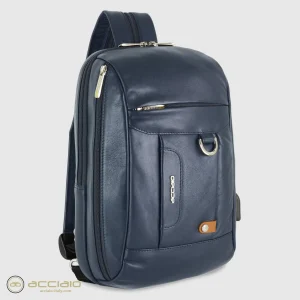 Monospalla uomo Zaino piccolo Jet pelle Blu