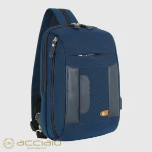Monospalla uomo zaino piccolo Jet tessuto e pelle Blu Navy