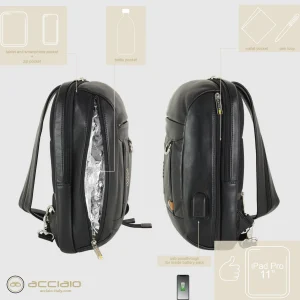 Monospalla uomo Zaino piccolo Jet pelle Nero