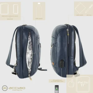 Monospalla uomo Zaino piccolo Jet pelle Blu