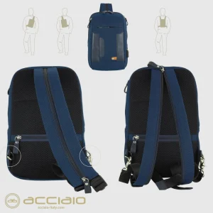Monospalla uomo zaino piccolo Jet tessuto e pelle Blu Navy