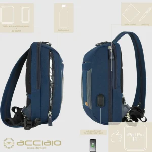 Monospalla uomo zaino piccolo Jet tessuto e pelle Blu Navy