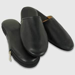 Pantofole da viaggio in pelle Toscana Nero