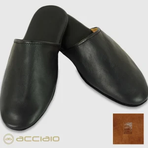 Pantofole da viaggio in pelle Toscana Nero