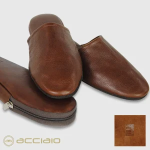 Pantofole da viaggio in pelle Toscana Castagno