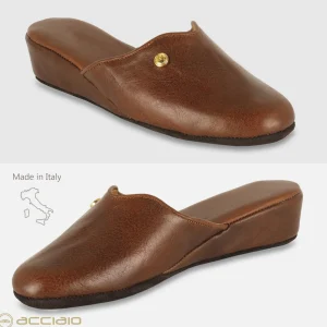 Pantofole donna in pelle Toscana Castagno