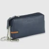 Pochette portamonete portachiavi 2 vani zip in pelle Blu