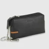 Pochette portamonete portachiavi 2 vani zip in pelle Nero