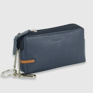 Pochette portamonete portachiavi 2 vani zip in pelle Blu