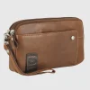 Pochette Uomo in pelle 2 vani zip borsello a mano Harry 7" Castagno