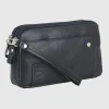 Pochette Uomo in pelle 2 vani zip borsello a mano Harry 7" Blu