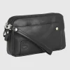 Pochette Uomo in pelle 2 vani zip borsello a mano Harry 7" Nero
