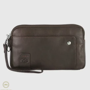 Pochette Uomo in pelle 2 vani zip borsello a mano Harry 7" Moka