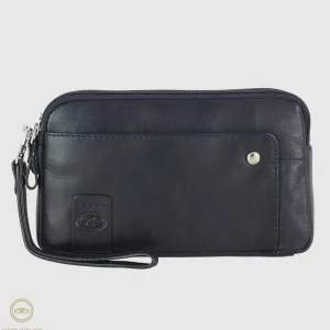 Pochette Uomo in pelle 2 vani zip borsello a mano Harry 7" Blu