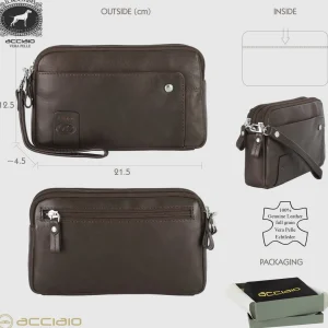 Pochette Uomo in pelle 2 vani zip borsello a mano Harry 7