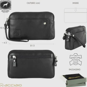 Pochette Uomo in pelle 2 vani zip borsello a mano Harry 7