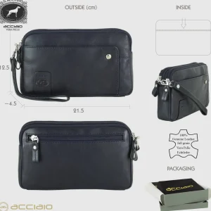 Pochette Uomo in pelle 2 vani zip borsello a mano Harry 7