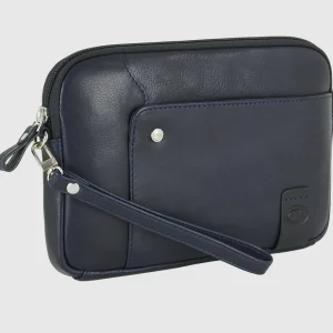 Pochette Uomo in pelle borsello a mano Richard 9" Blu