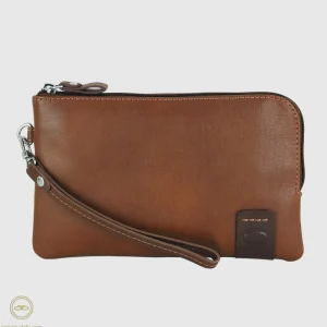 Pochette Uomo piccola in pelle borsello a mano Thomas 7" Castagno