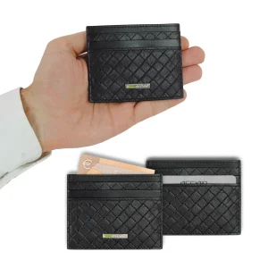 Porta carte di credito in pelle intrecciata