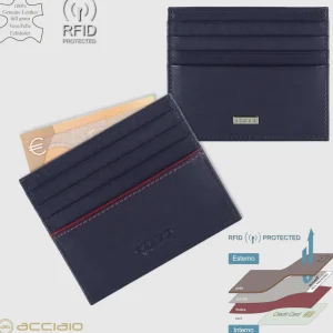 Porta carte di credito in pelle liscia Blu