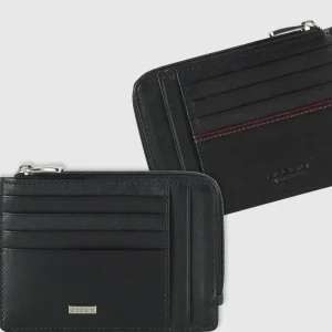 Porta carte di credito zip portadocumenti in pelle liscia Nero