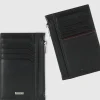 Porta carte di credito zip portafoglio verticale piatto in pelle liscia Nero