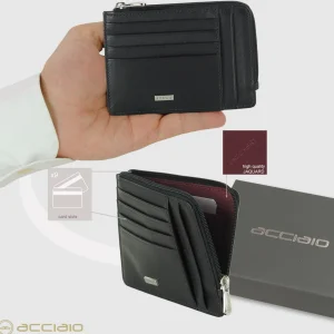 Porta carte di credito zip portadocumenti in pelle liscia Nero