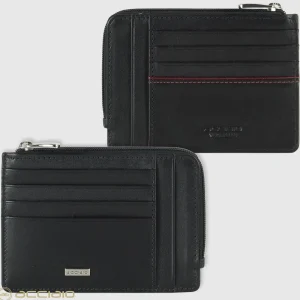 Porta carte di credito zip portadocumenti in pelle liscia Nero