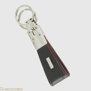 Portachiavi in pelle liscia con 2 anelli Nero