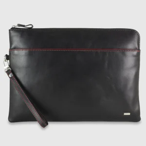 Portadocumenti zip A4 Cartellina in pelle liscia Nero
