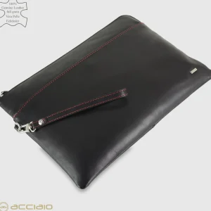 Portadocumenti zip A4 Cartellina in pelle liscia Nero
