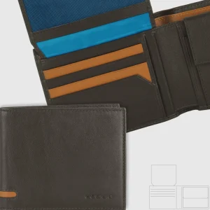 Portafoglio da uomo classico 10 carte, portamonete e patta, Marrone/Moka