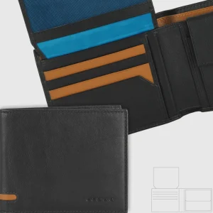 Portafoglio da uomo classico 10 carte, portamonete e patta, Nero