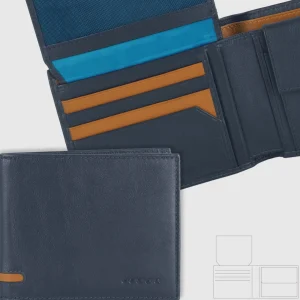 Portafoglio da uomo classico 10 carte, portamonete e patta, Blu