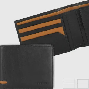 Portafoglio da uomo classico con 7 carte e portamonete, Nero