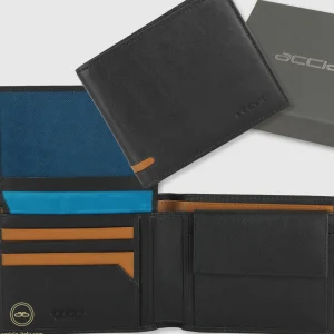 Portafoglio da uomo classico 10 carte, portamonete e patta, Nero