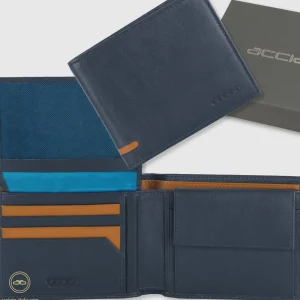 Portafoglio da uomo classico 10 carte, portamonete e patta, Blu